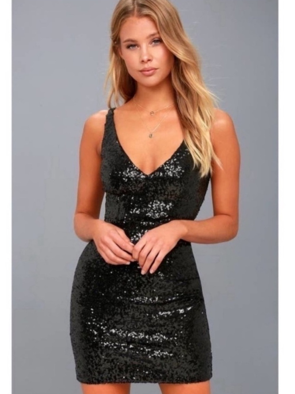 Lulus Black Sequin Bodycon Dress • Size XS